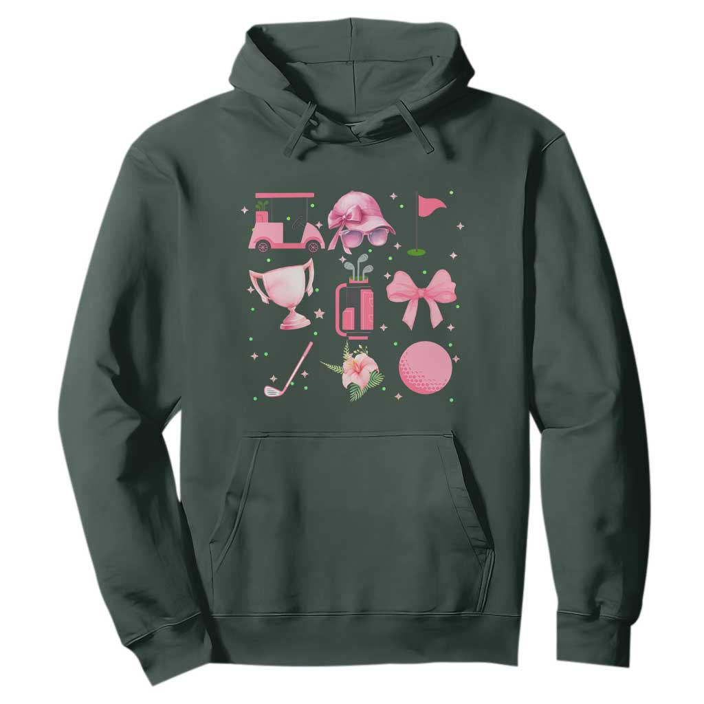 Womens Golf Lover Hoodie Cute Pink Bow Golf Sports Gift TS12 Dark Forest Green Print Your Wear