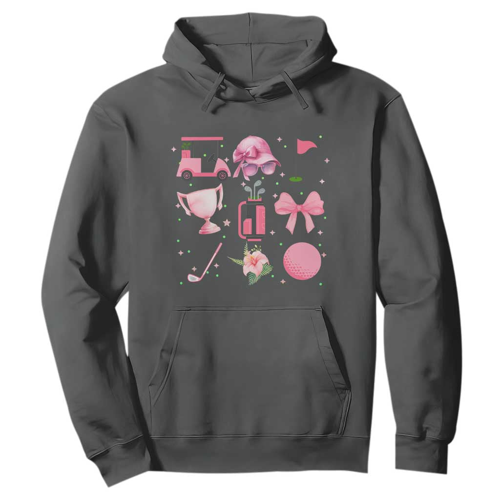Womens Golf Lover Hoodie Cute Pink Bow Golf Sports Gift TS12 Dark Heather Print Your Wear