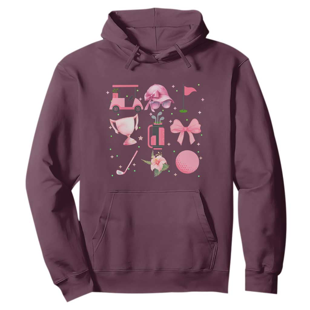Womens Golf Lover Hoodie Cute Pink Bow Golf Sports Gift TS12 Maroon Print Your Wear