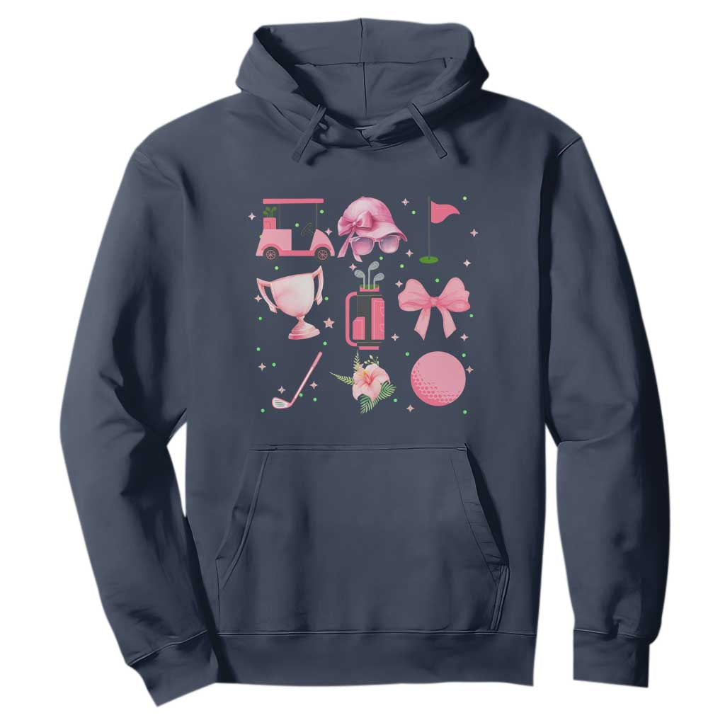 Womens Golf Lover Hoodie Cute Pink Bow Golf Sports Gift TS12 Navy Print Your Wear