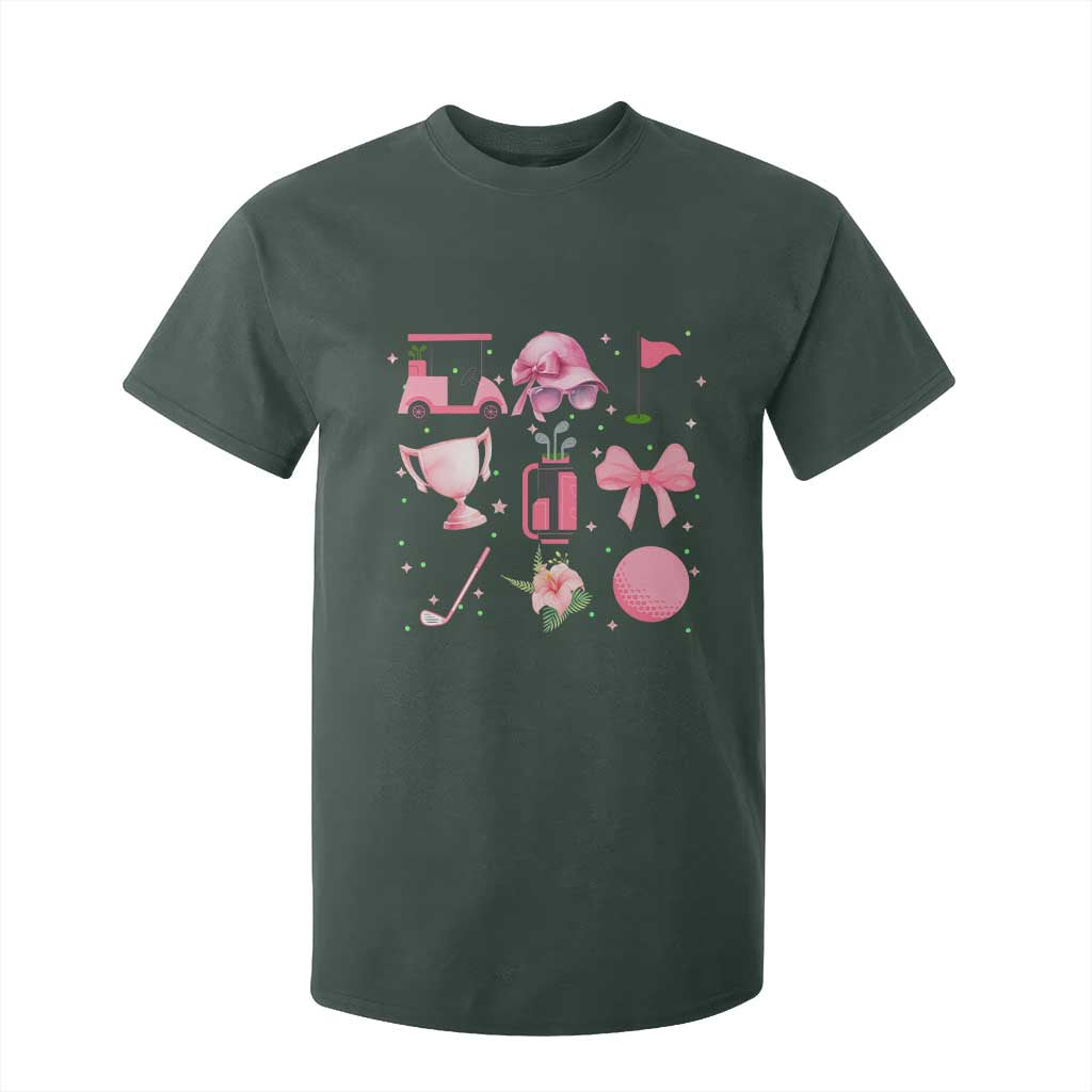 Womens Golf Lover T Shirt For Kid Cute Pink Bow Golf Sports Gift TS12 Dark Forest Green Print Your Wear