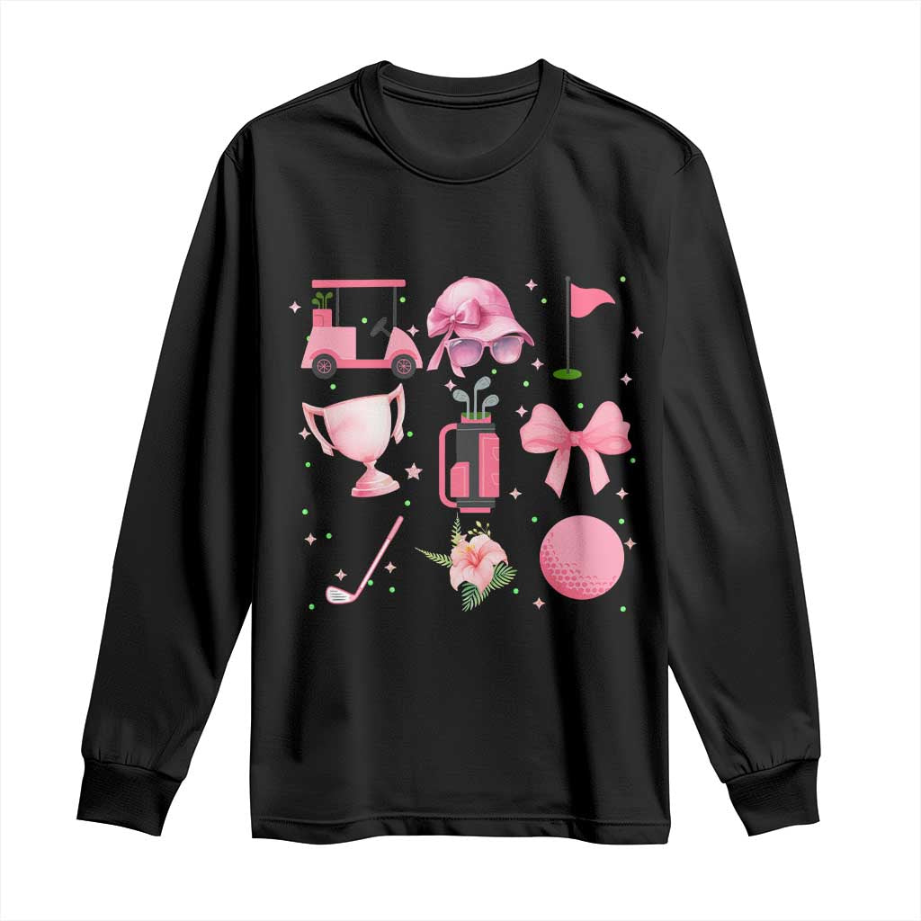Womens Golf Lover Long Sleeve Shirt Cute Pink Bow Golf Sports Gift TS12 Black Print Your Wear