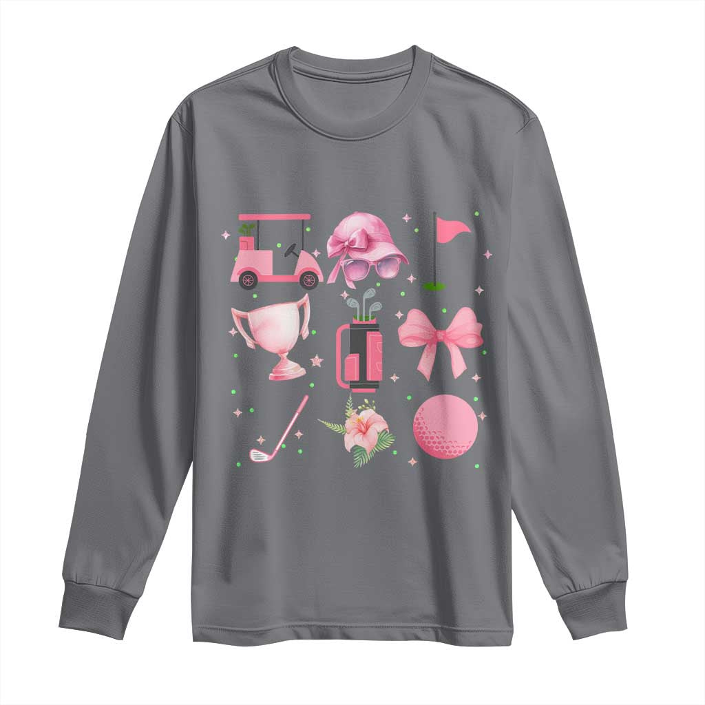 Womens Golf Lover Long Sleeve Shirt Cute Pink Bow Golf Sports Gift TS12 Charcoal Print Your Wear