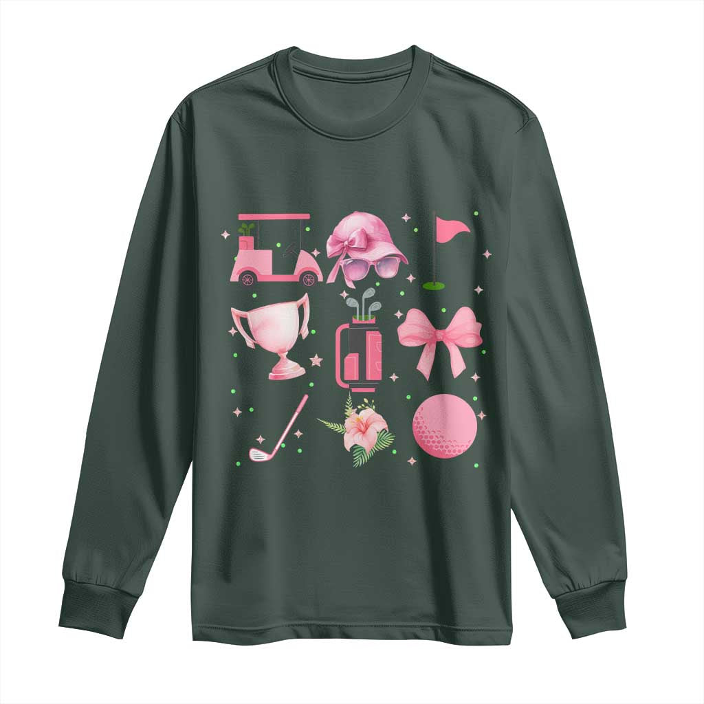 Womens Golf Lover Long Sleeve Shirt Cute Pink Bow Golf Sports Gift TS12 Dark Forest Green Print Your Wear
