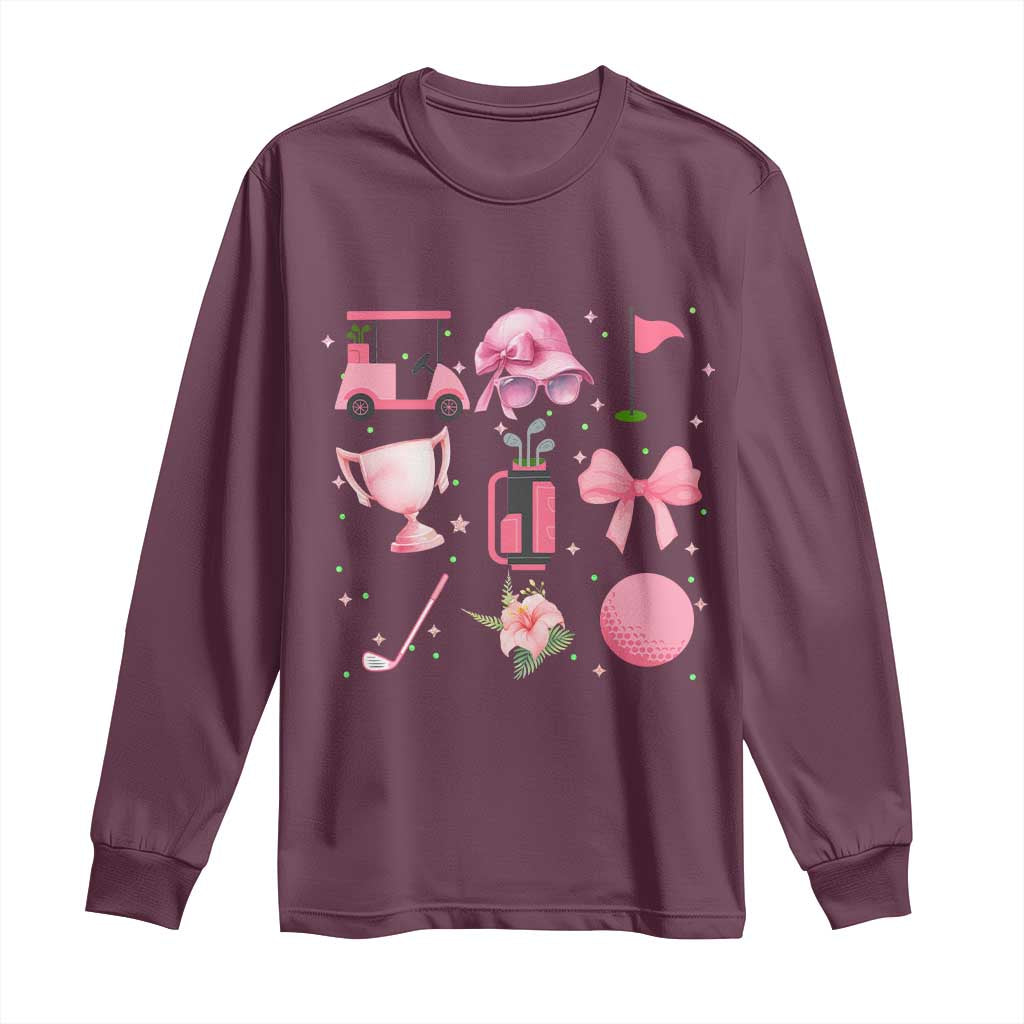 Womens Golf Lover Long Sleeve Shirt Cute Pink Bow Golf Sports Gift TS12 Maroon Print Your Wear