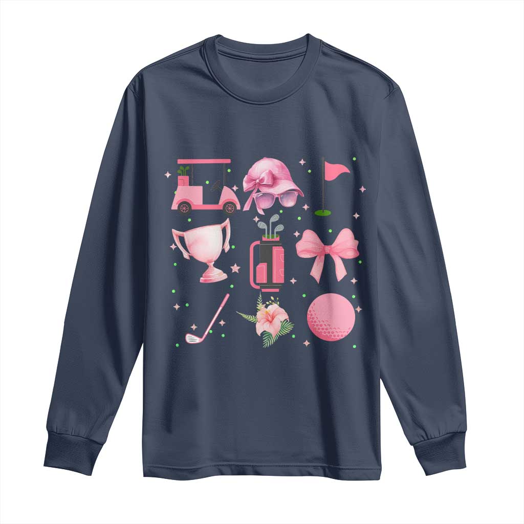 Womens Golf Lover Long Sleeve Shirt Cute Pink Bow Golf Sports Gift TS12 Navy Print Your Wear