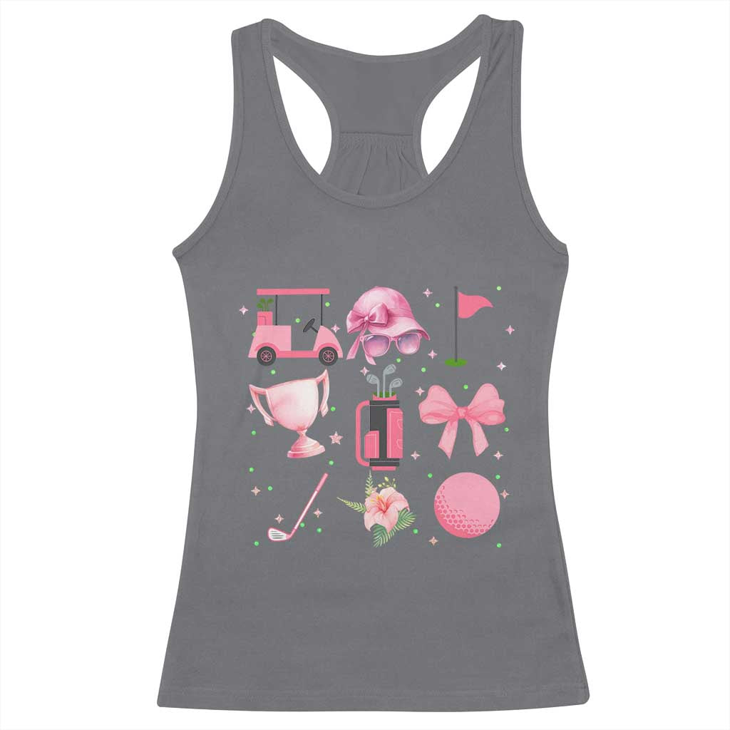 Womens Golf Lover Racerback Tank Top Cute Pink Bow Golf Sports Gift TS12 Charcoal Print Your Wear