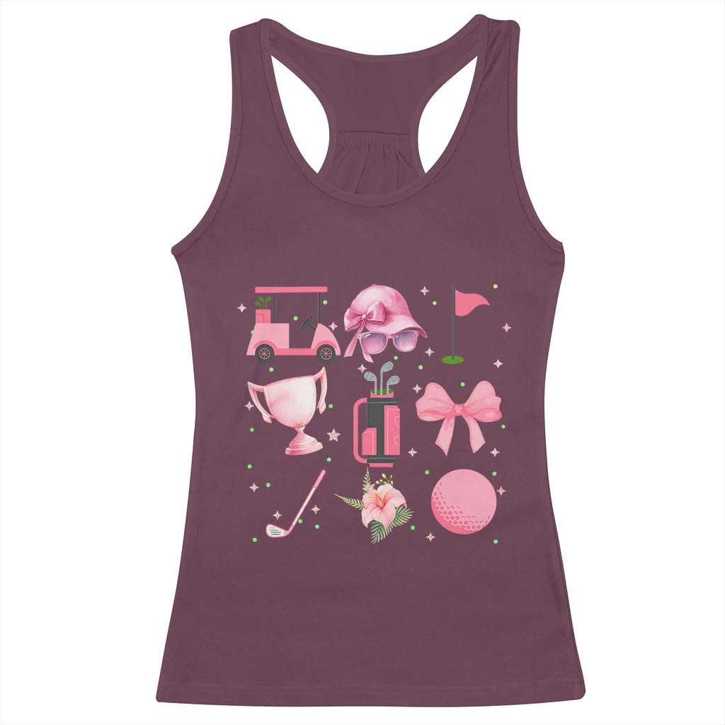 Womens Golf Lover Racerback Tank Top Cute Pink Bow Golf Sports Gift TS12 Maroon Print Your Wear
