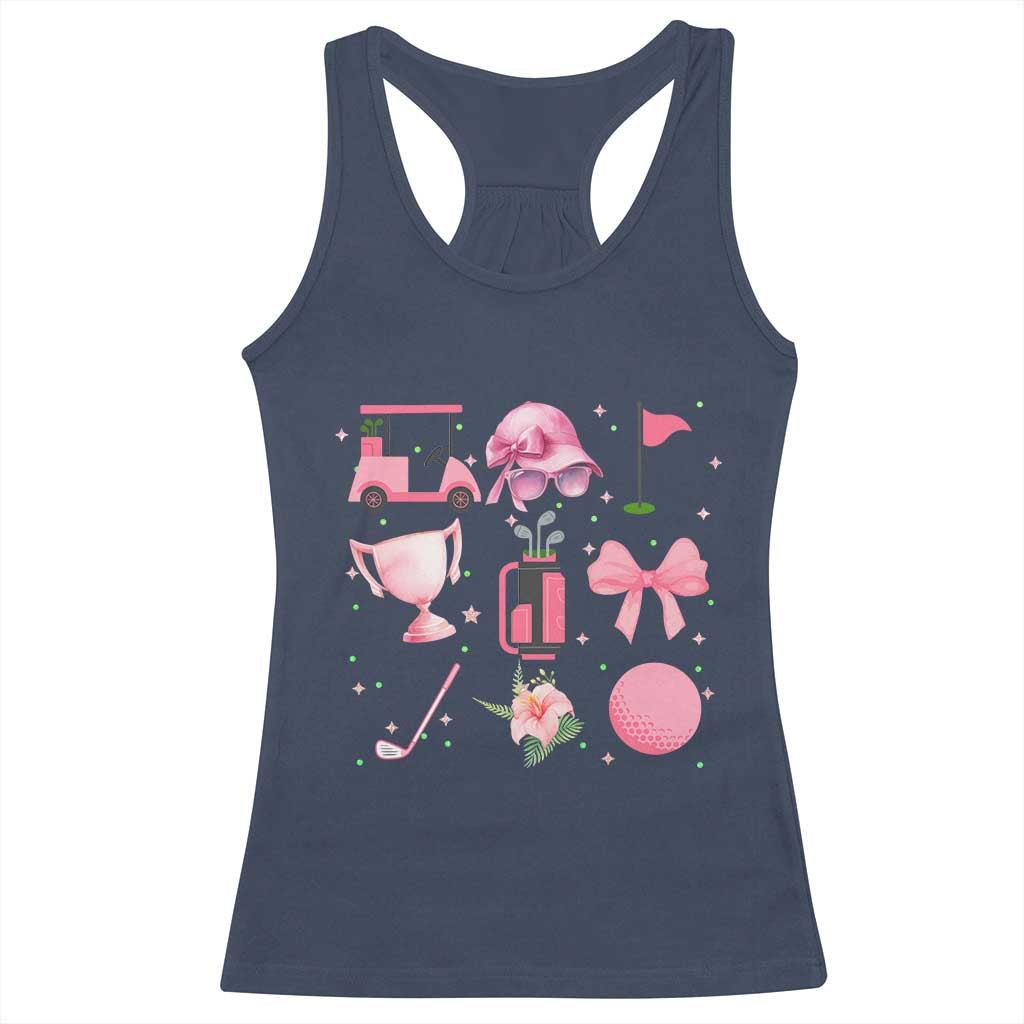 Womens Golf Lover Racerback Tank Top Cute Pink Bow Golf Sports Gift TS12 Navy Print Your Wear