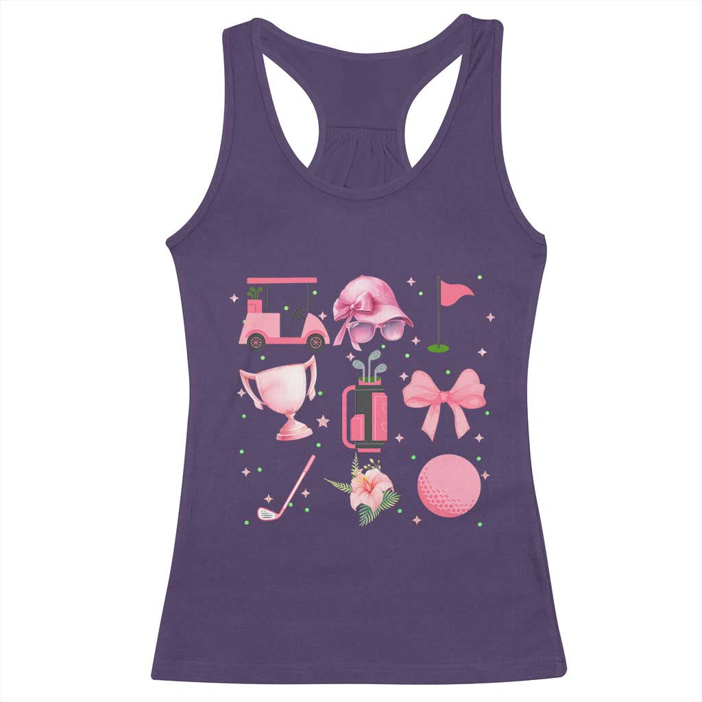 Womens Golf Lover Racerback Tank Top Cute Pink Bow Golf Sports Gift TS12 Purple Print Your Wear