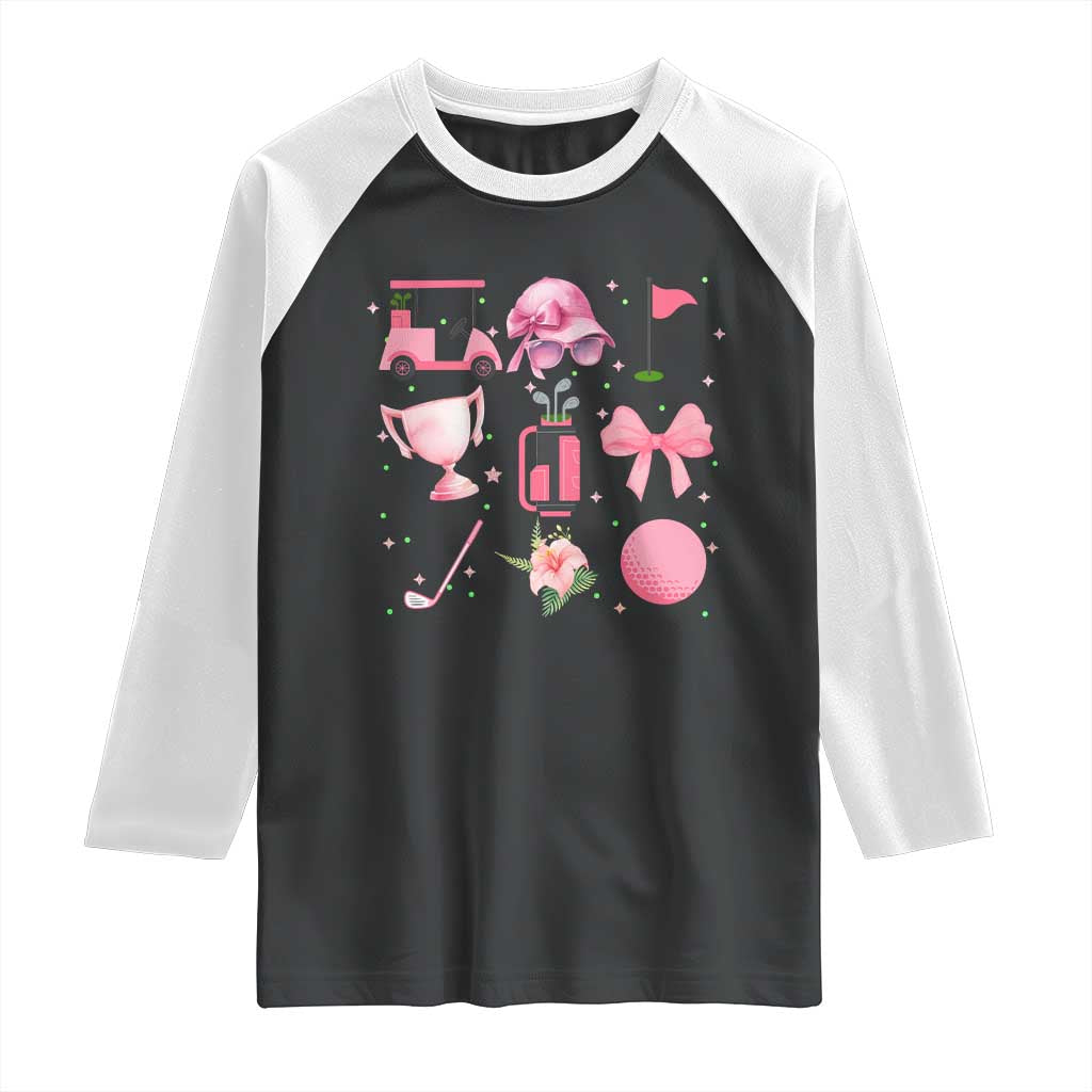 Womens Golf Lover Raglan Shirt Cute Pink Bow Golf Sports Gift TS12 Black White Print Your Wear