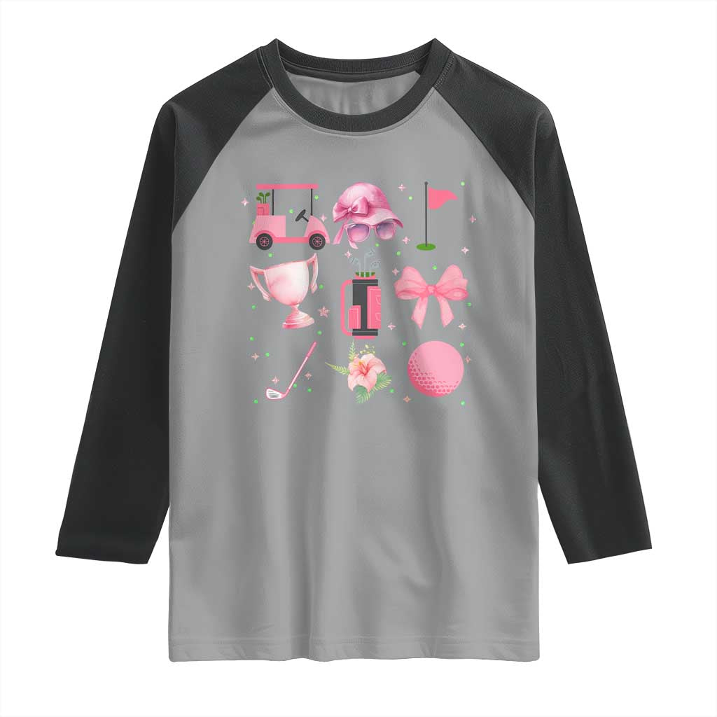 Womens Golf Lover Raglan Shirt Cute Pink Bow Golf Sports Gift TS12 Sport Gray Black Print Your Wear
