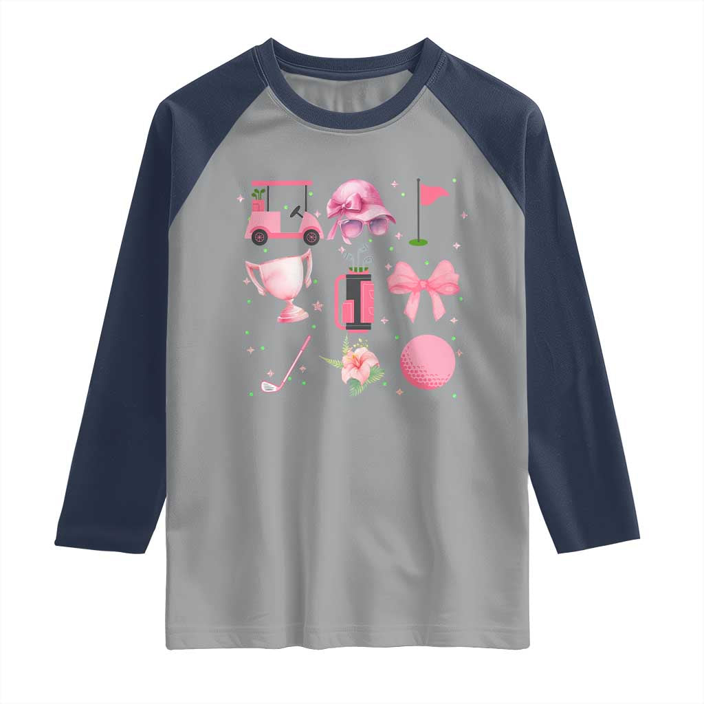 Womens Golf Lover Raglan Shirt Cute Pink Bow Golf Sports Gift TS12 Sport Gray Navy Print Your Wear