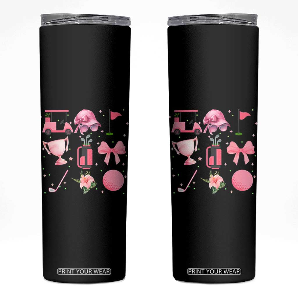 Womens Golf Lover Skinny Tumbler Cute Pink Bow Golf Sports Gift TS12 Black Print Your Wear