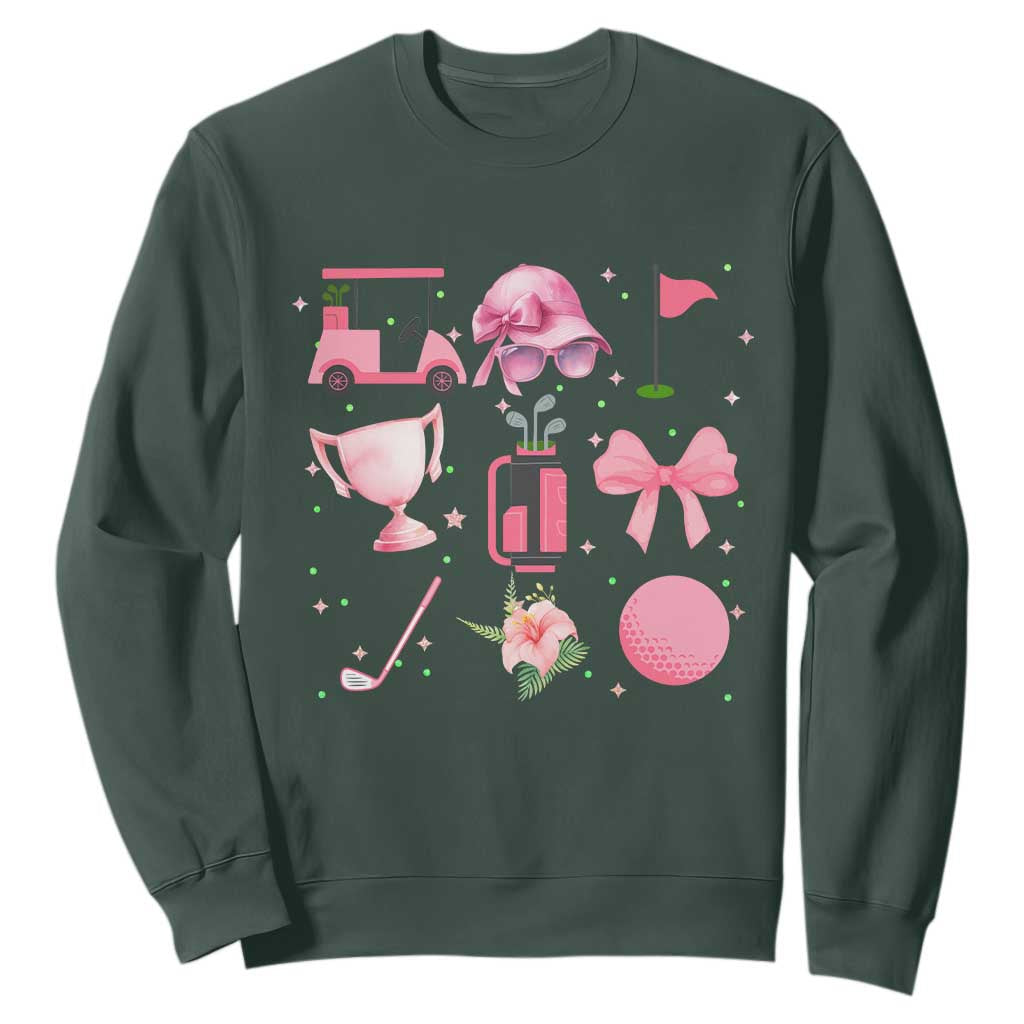 Womens Golf Lover Sweatshirt Cute Pink Bow Golf Sports Gift TS12 Dark Forest Green Print Your Wear