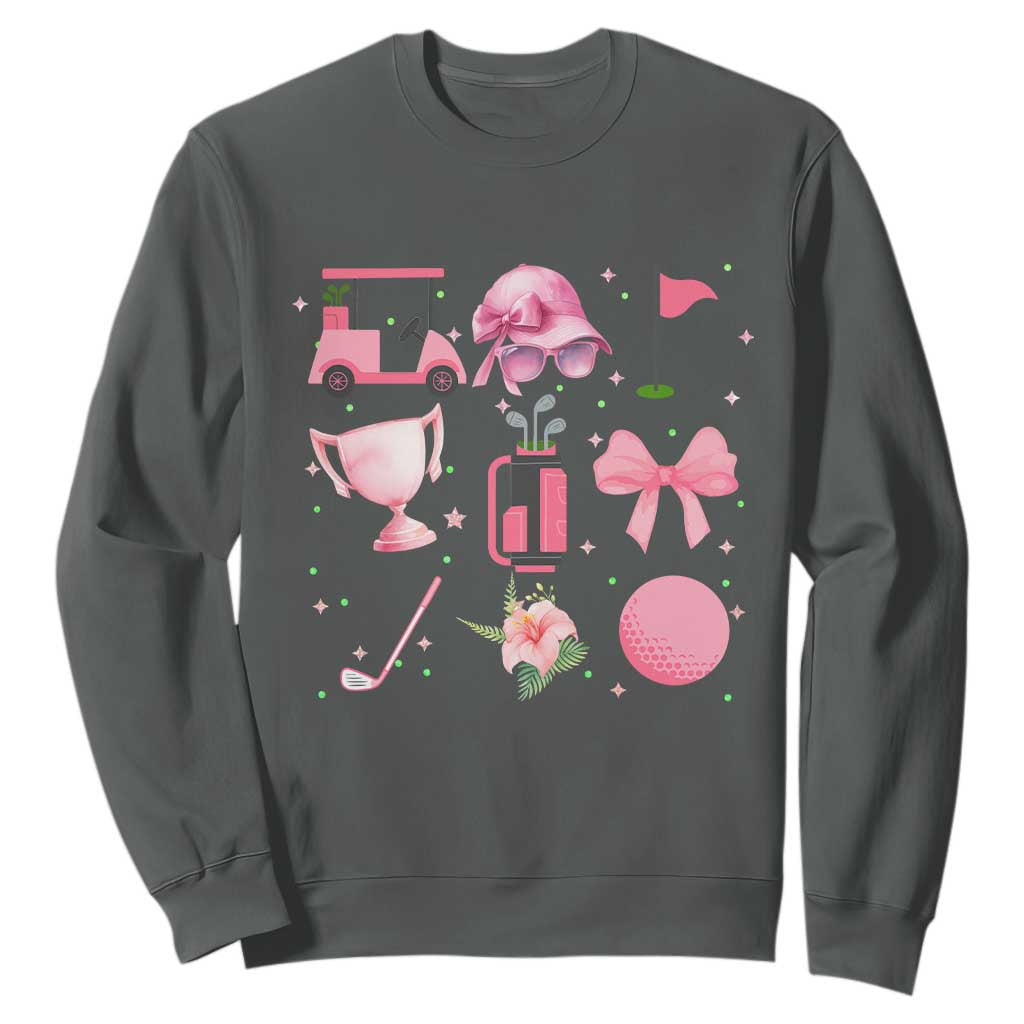 Womens Golf Lover Sweatshirt Cute Pink Bow Golf Sports Gift TS12 Dark Heather Print Your Wear