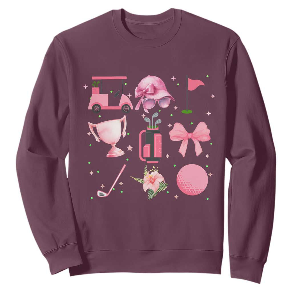 Womens Golf Lover Sweatshirt Cute Pink Bow Golf Sports Gift TS12 Maroon Print Your Wear