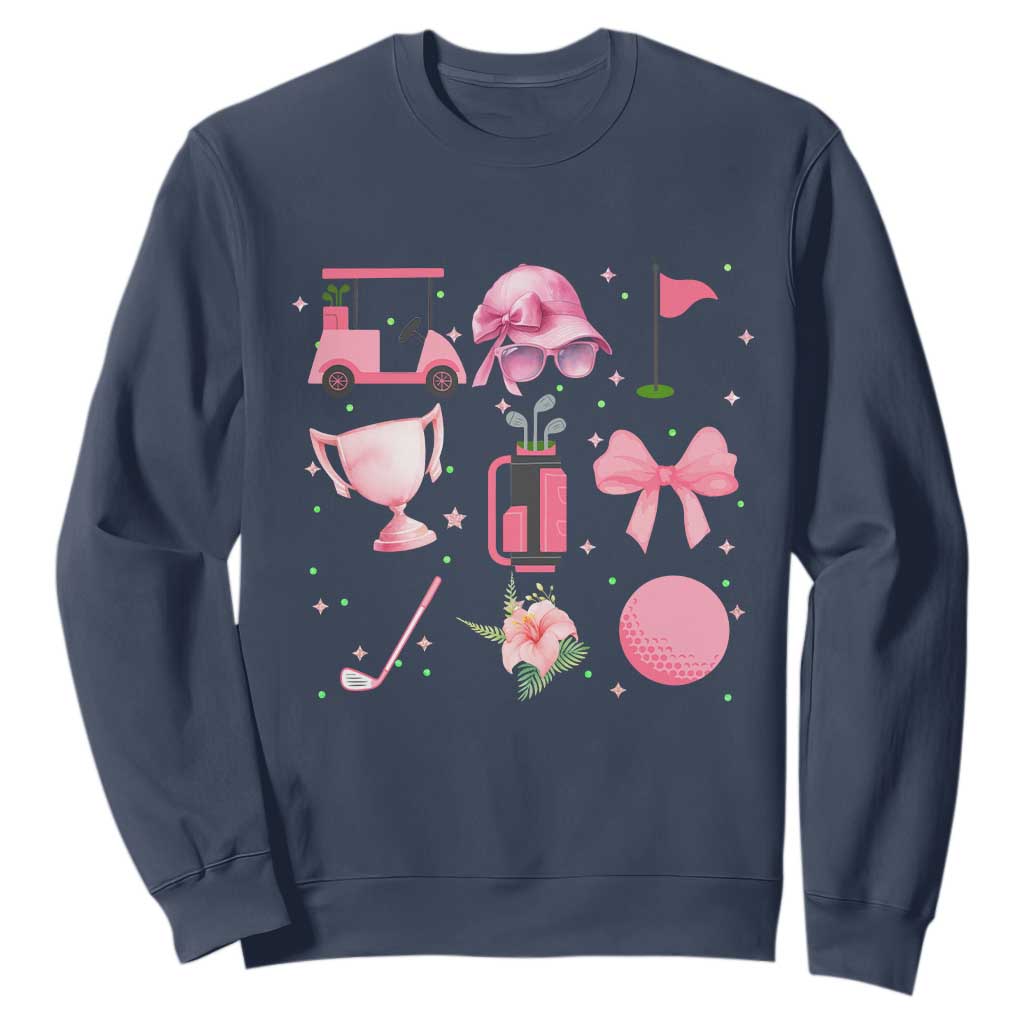 Womens Golf Lover Sweatshirt Cute Pink Bow Golf Sports Gift TS12 Navy Print Your Wear