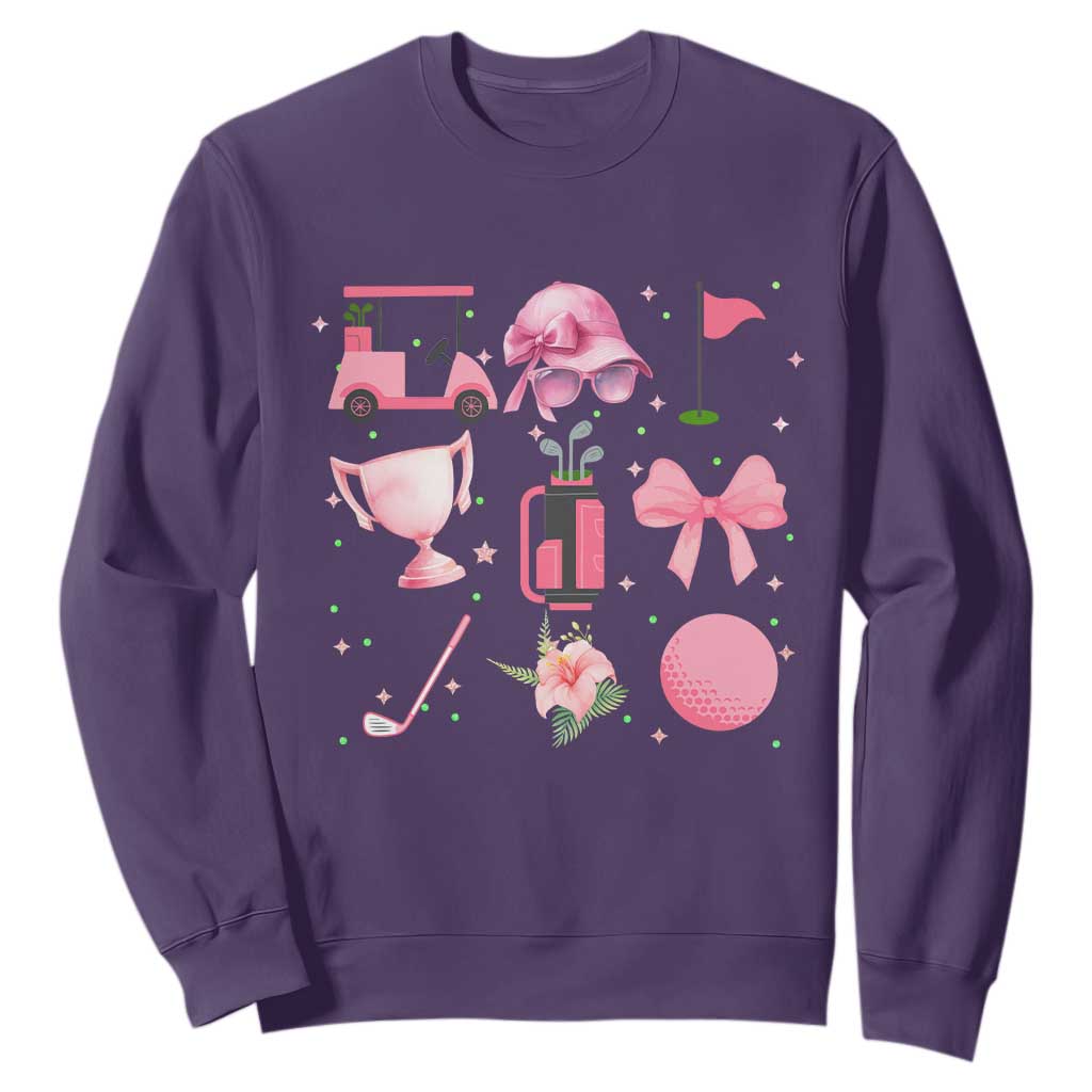 Womens Golf Lover Sweatshirt Cute Pink Bow Golf Sports Gift TS12 Purple Print Your Wear