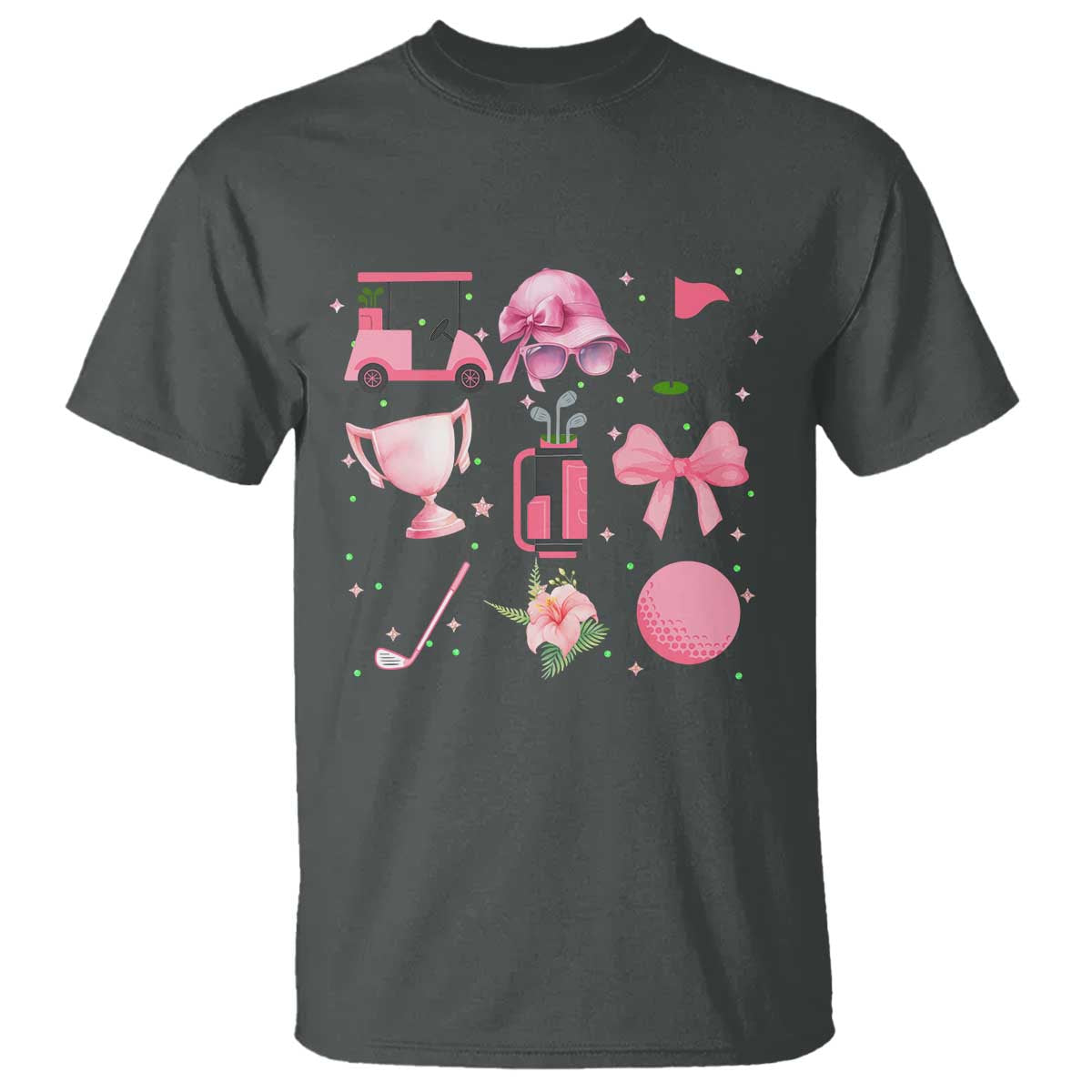 Womens Golf Lover T Shirt Cute Pink Bow Golf Sports Gift TS12 Dark Heather Print Your Wear