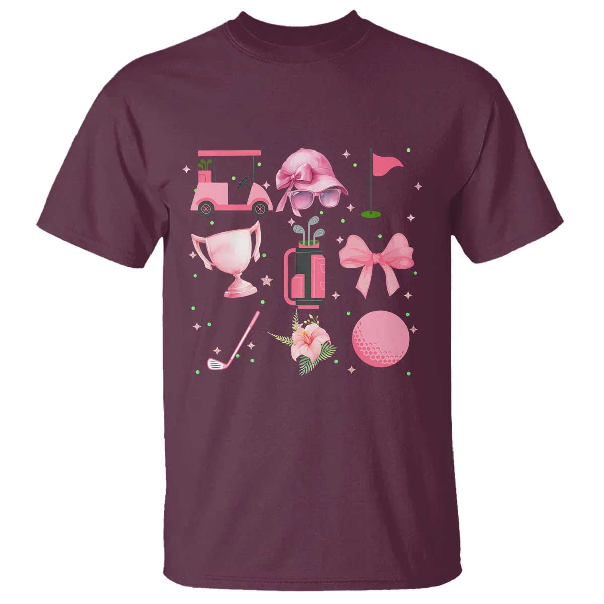 Womens Golf Lover T Shirt Cute Pink Bow Golf Sports Gift TS12 Maroon Print Your Wear