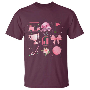 Womens Golf Lover T Shirt Cute Pink Bow Golf Sports Gift TS12 Maroon Print Your Wear