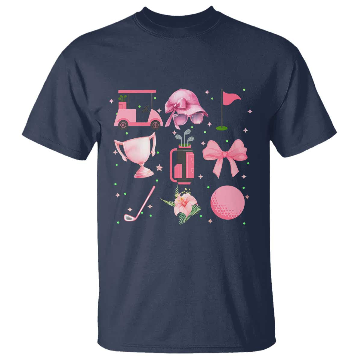 Womens Golf Lover T Shirt Cute Pink Bow Golf Sports Gift TS12 Navy Print Your Wear