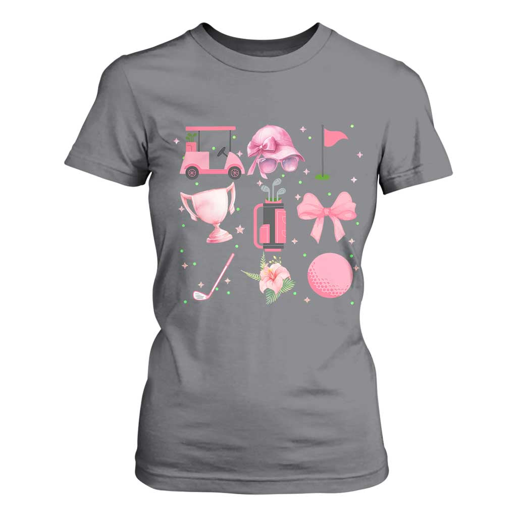Womens Golf Lover T Shirt For Women Cute Pink Bow Golf Sports Gift TS12 Charcoal Print Your Wear