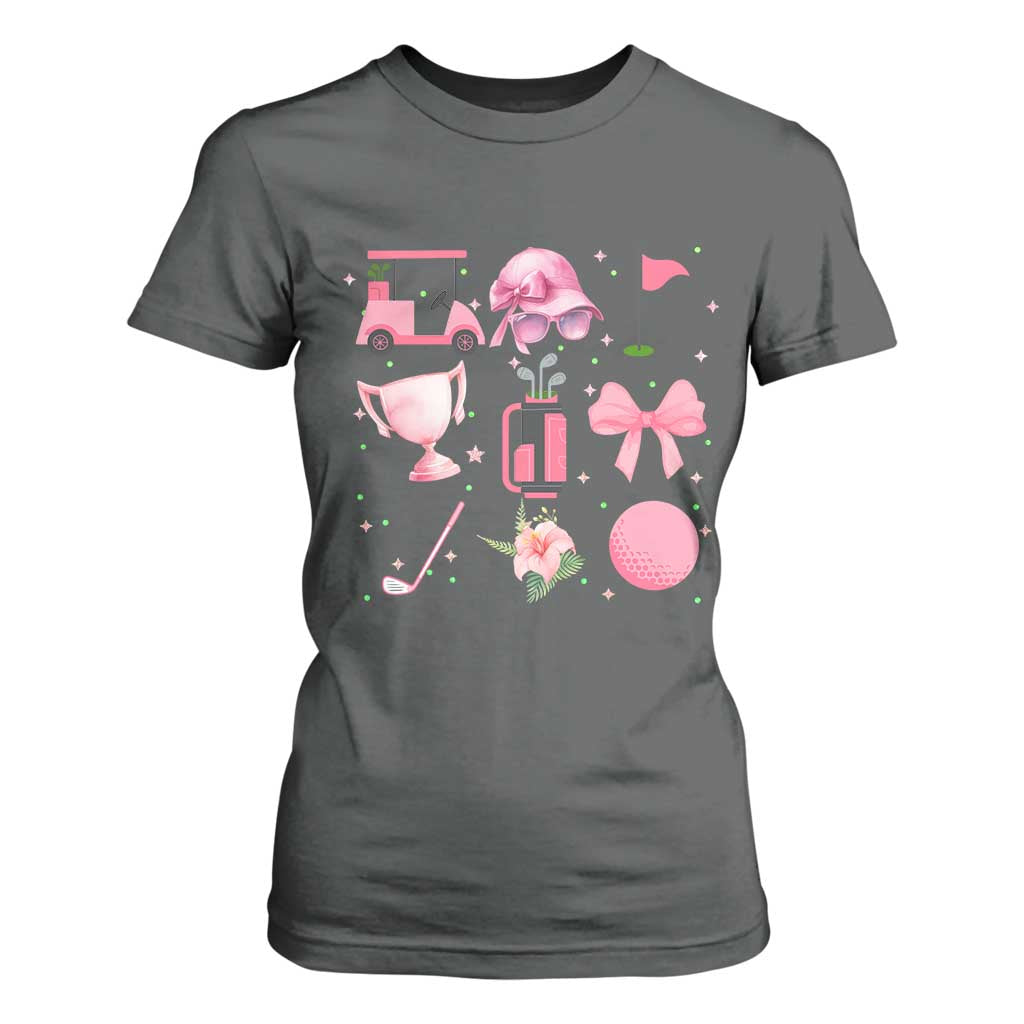 Womens Golf Lover T Shirt For Women Cute Pink Bow Golf Sports Gift TS12 Dark Heather Print Your Wear