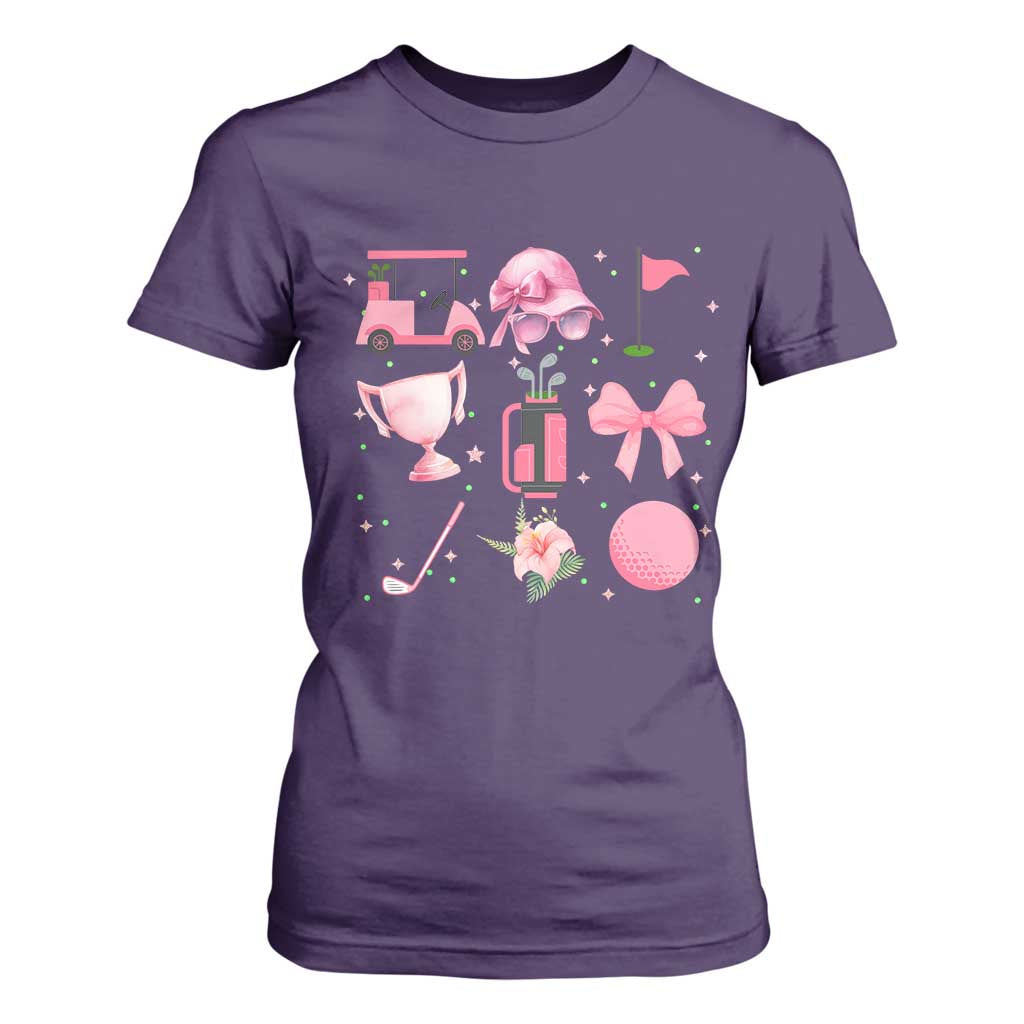 Womens Golf Lover T Shirt For Women Cute Pink Bow Golf Sports Gift TS12 Purple Print Your Wear