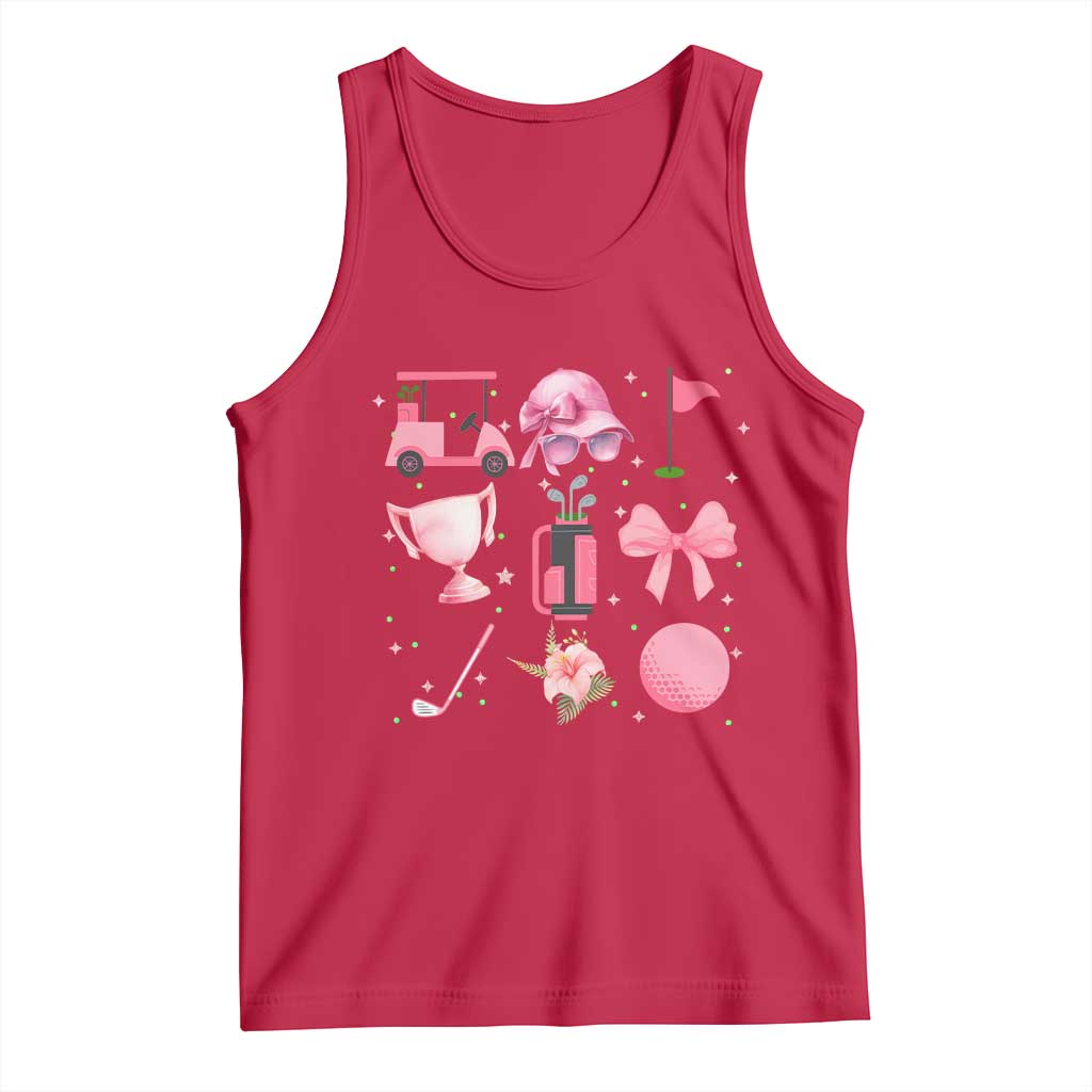Womens Golf Lover Tank Top Cute Pink Bow Golf Sports Gift TS12 Red Print Your Wear