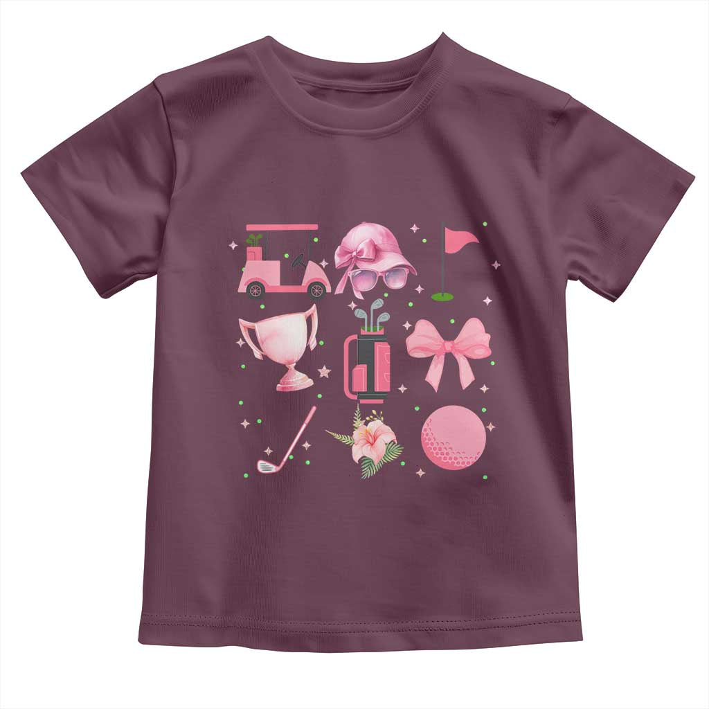 Womens Golf Lover Toddler T Shirt Cute Pink Bow Golf Sports Gift TS12 Maroon Print Your Wear