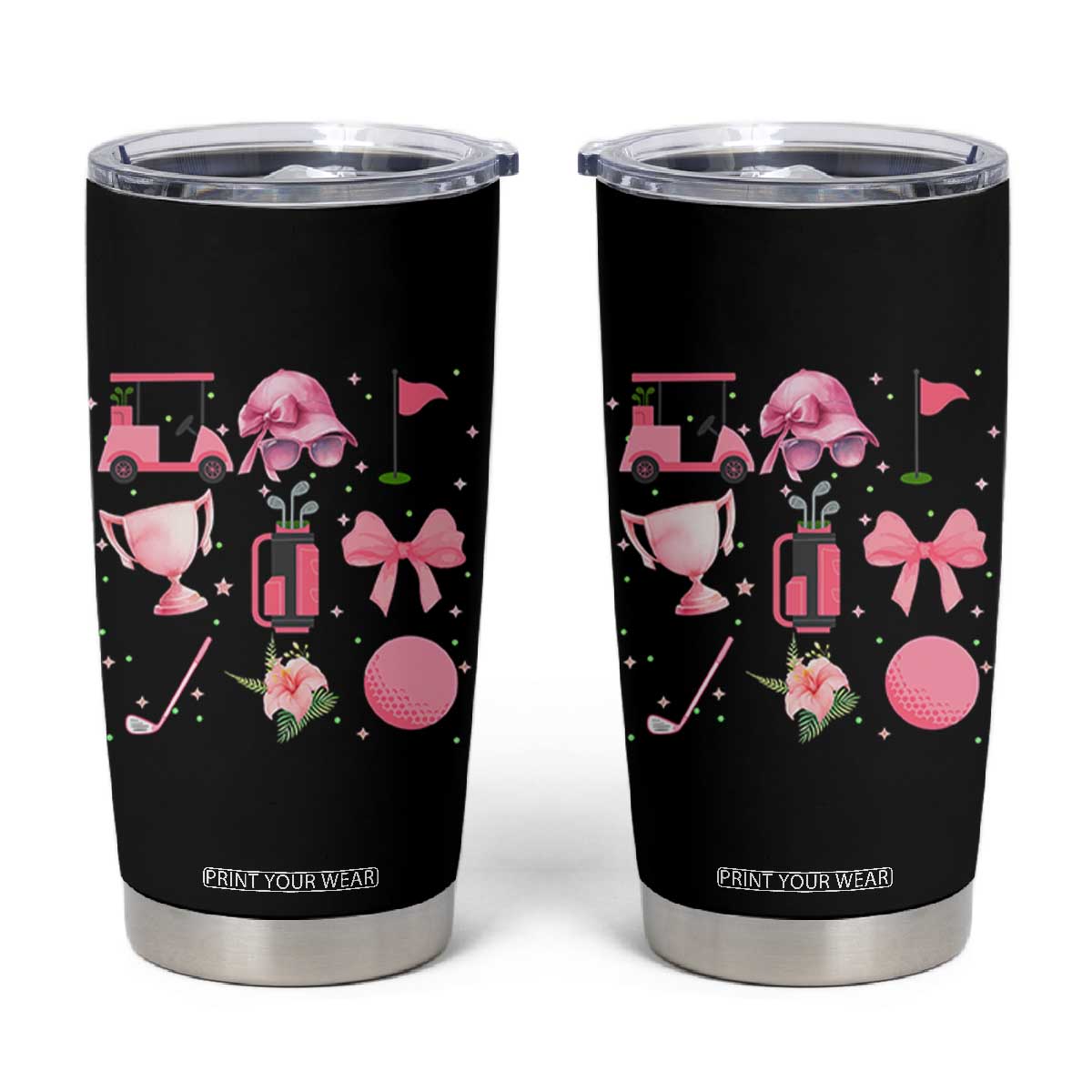 Womens Golf Lover Tumbler Cup Cute Pink Bow Golf Sports Gift TS12 Black Print Your Wear