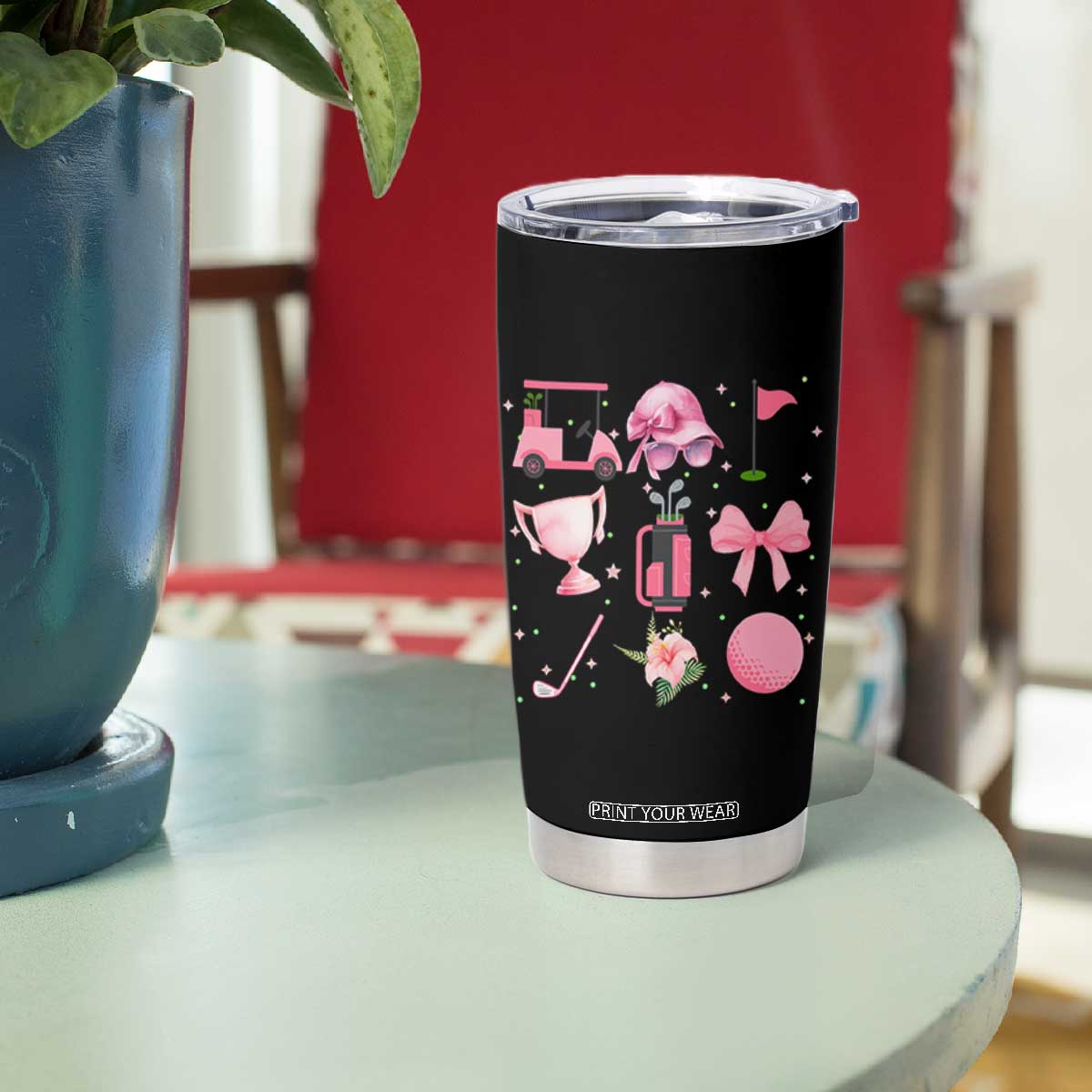 Womens Golf Lover Tumbler Cup Cute Pink Bow Golf Sports Gift TS12 Print Your Wear