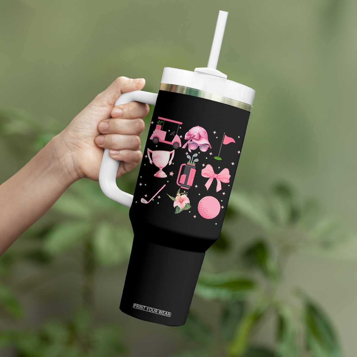 Womens Golf Lover Tumbler With Handle Cute Pink Bow Golf Sports Gift TS12 Print Your Wear