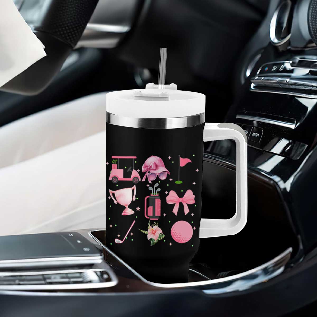Womens Golf Lover Tumbler With Handle Cute Pink Bow Golf Sports Gift TS12 Print Your Wear