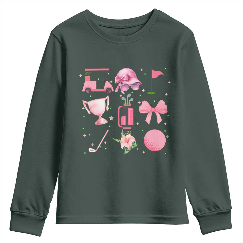 Womens Golf Lover Youth Sweatshirt Cute Pink Bow Golf Sports Gift TS12 Dark Forest Green Print Your Wear