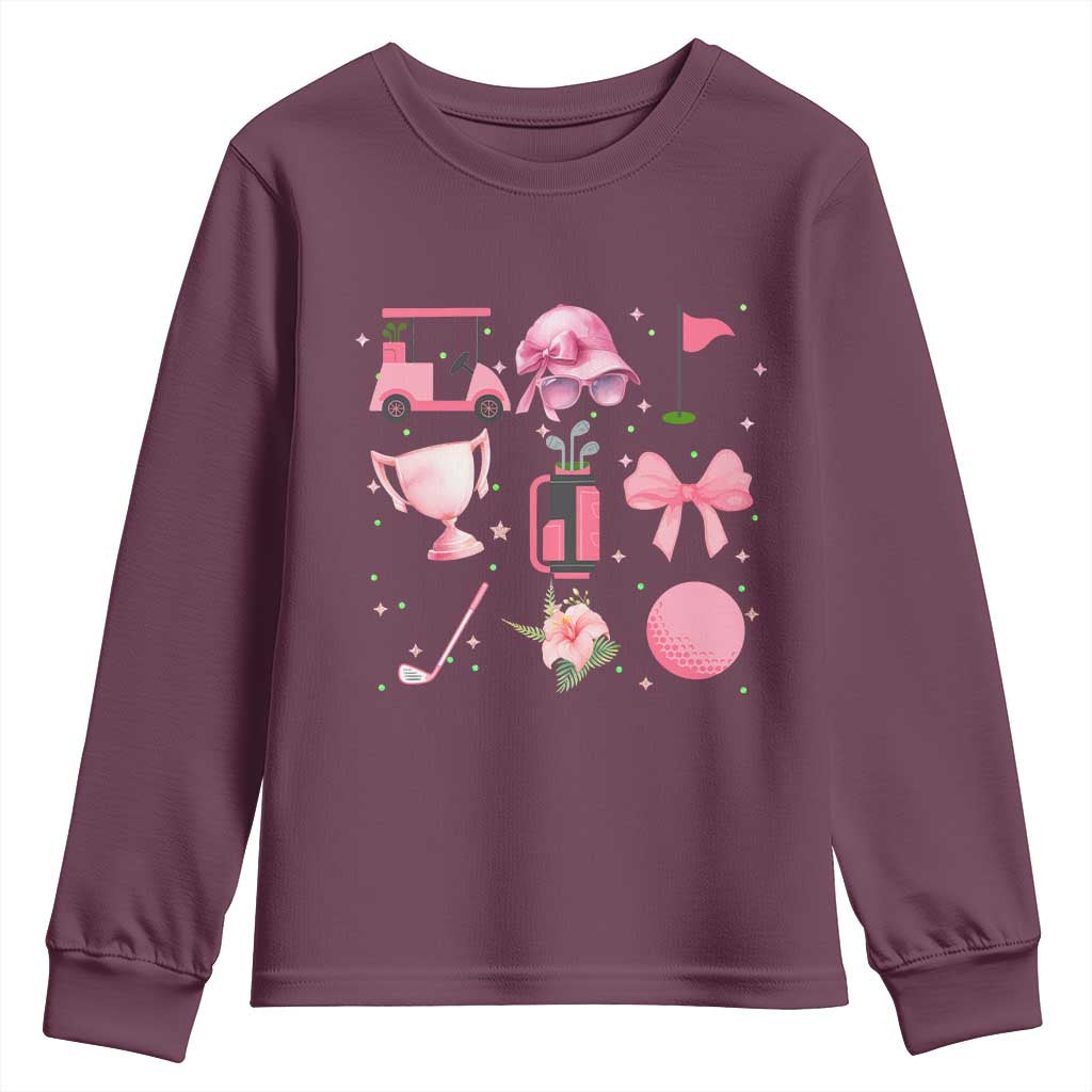 Womens Golf Lover Youth Sweatshirt Cute Pink Bow Golf Sports Gift TS12 Maroon Print Your Wear