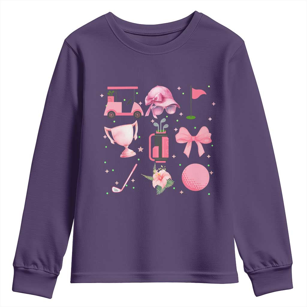 Womens Golf Lover Youth Sweatshirt Cute Pink Bow Golf Sports Gift TS12 Purple Print Your Wear
