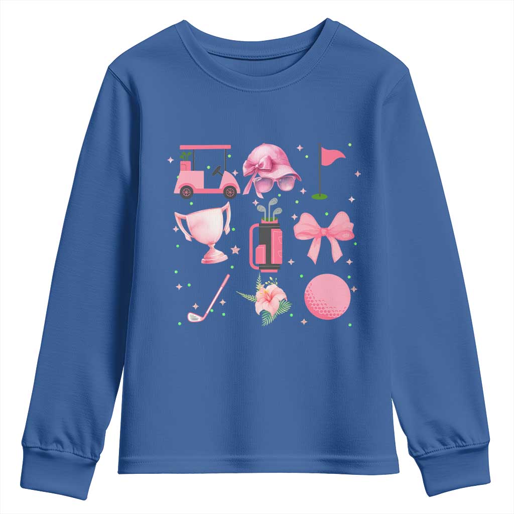 Womens Golf Lover Youth Sweatshirt Cute Pink Bow Golf Sports Gift TS12 Royal Blue Print Your Wear