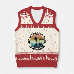 My Retirement Plan Is On Course V-Neck Knit Sweater Vest Retired Golfer Gift TS12 Beige Red Print Your Wear