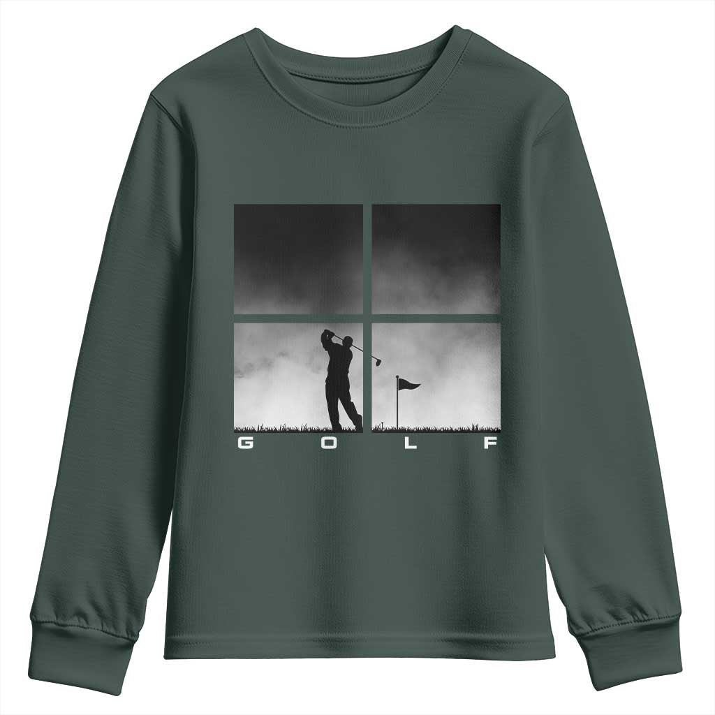 Gift For Sports Lover Youth Sweatshirt Retro Golf Silhouette Art TS12 Dark Forest Green Print Your Wear