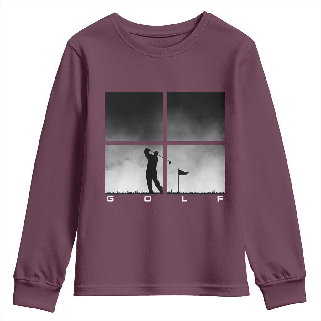 Gift For Sports Lover Youth Sweatshirt Retro Golf Silhouette Art TS12 Maroon Print Your Wear