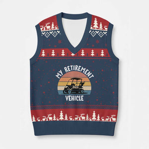 My Retirement Vehicle Golf Cart V-Neck Knit Sweater Vest Funny Retired Golfer Gift TS12 Navy Red Print Your Wear
