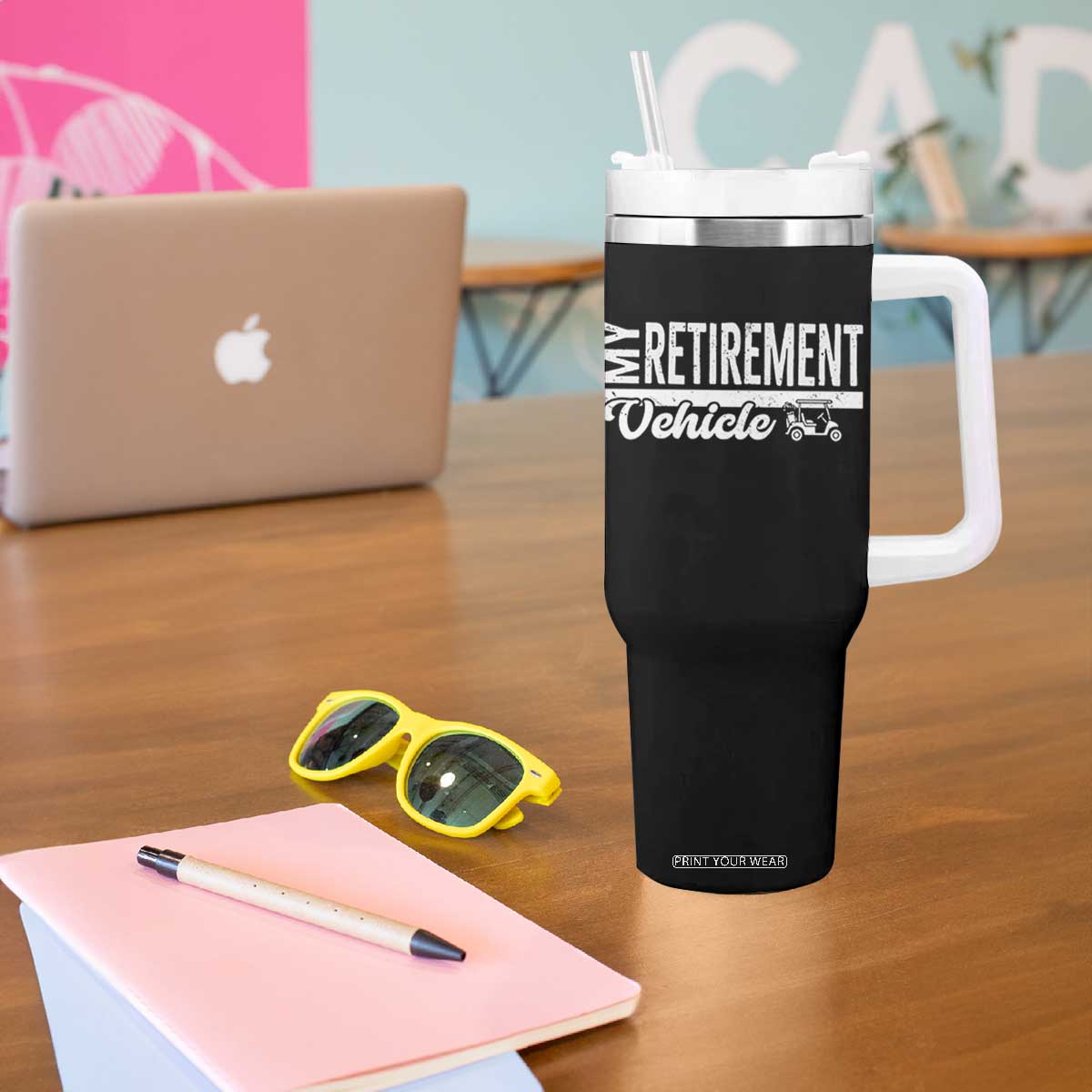 My Retirement Vehicle Golf Cart Tumbler With Handle Funny Retired Plan TS12 Print Your Wear