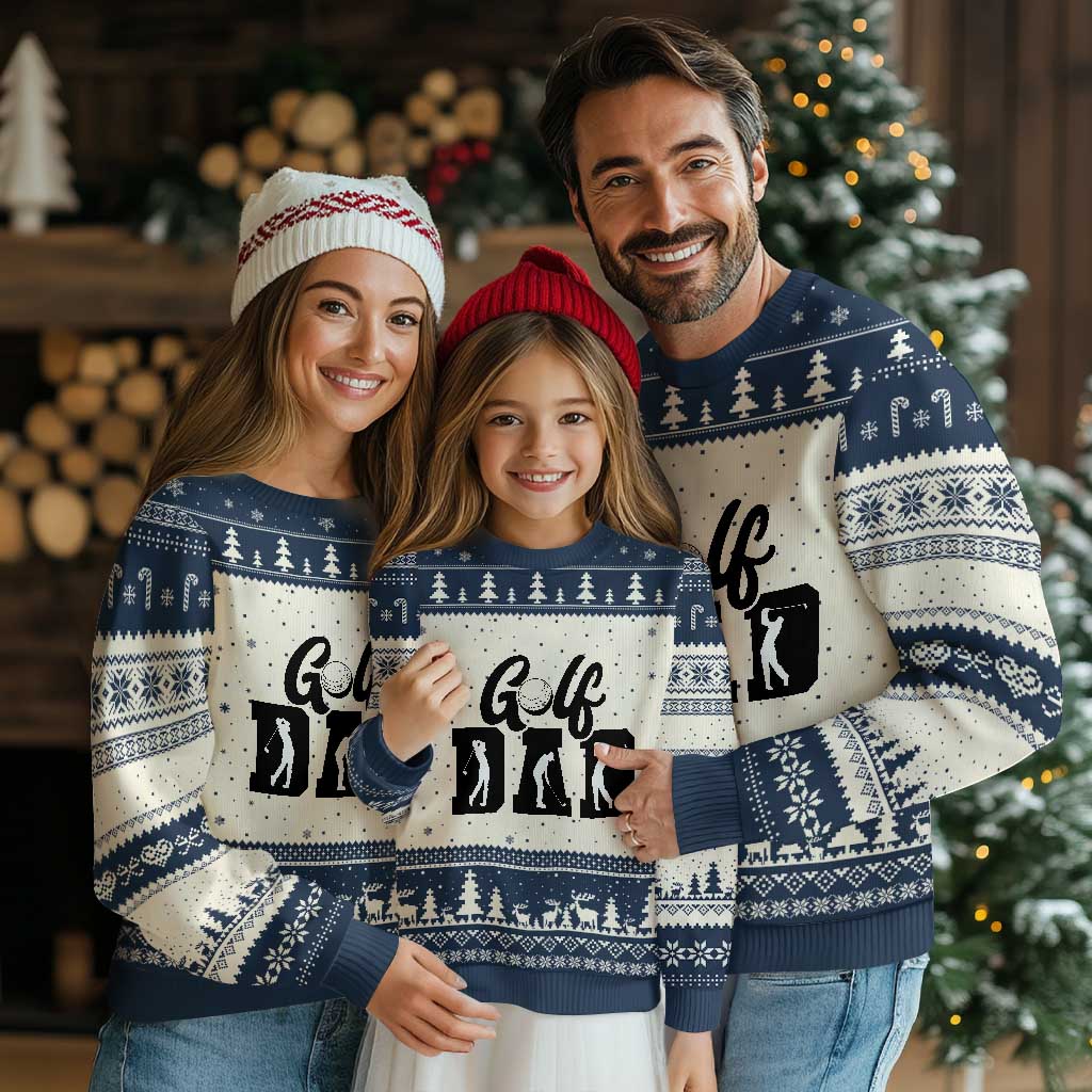 Golf Dad Ugly Christmas Sweater Gift For Sport Lover TS12 Beige Navy Print Your Wear