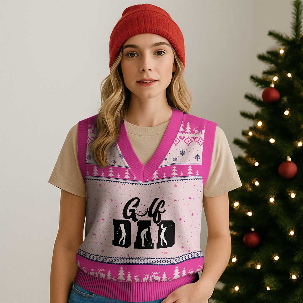 Golf Dad V-Neck Knit Sweater Vest Gift For Sport Lover TS12 Hot Pink Print Your Wear