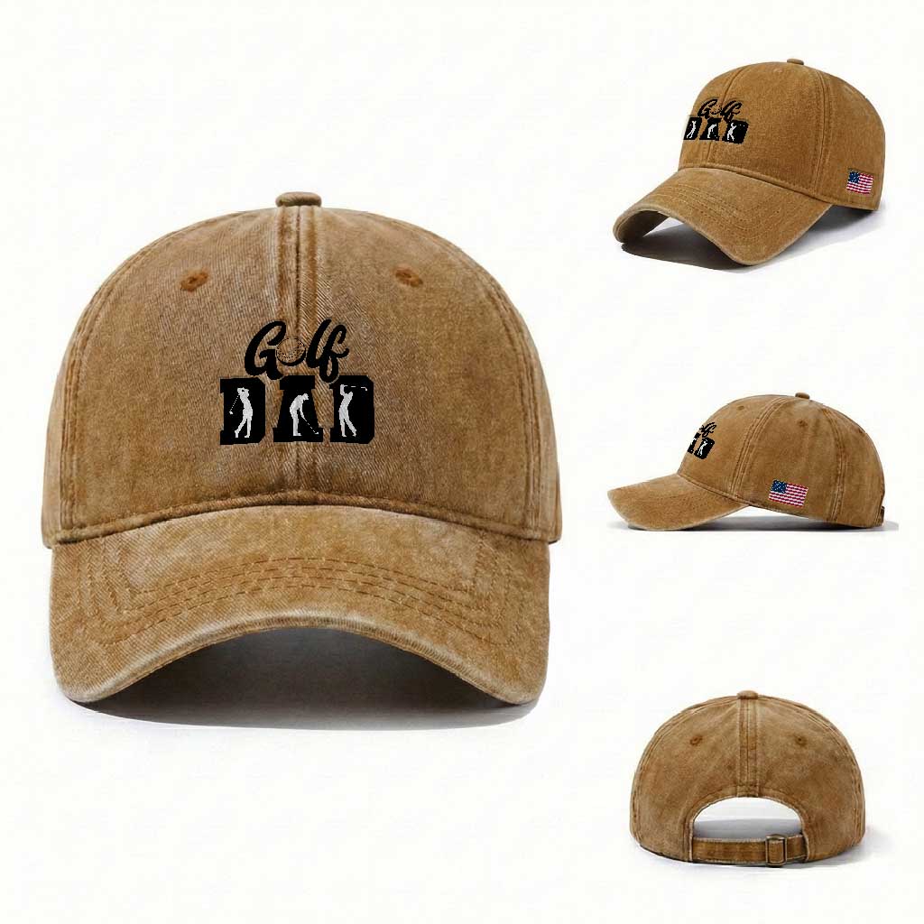 Golf Dad Washed Cotton Baseball Cap Gift For Sport Lover TS12 Washed Cap Universal Fit Yellow Ochre Print Your Wear