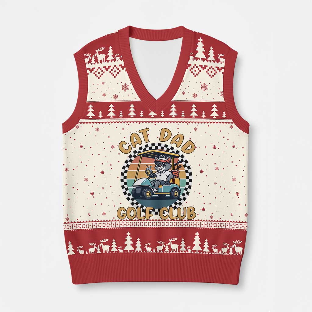 Cat Dad Golf Club V-Neck Knit Sweater Vest Funny Sports Lover Gift TS12 Beige Red Print Your Wear