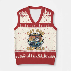 Cat Dad Golf Club V-Neck Knit Sweater Vest Funny Sports Lover Gift TS12 Beige Red Print Your Wear
